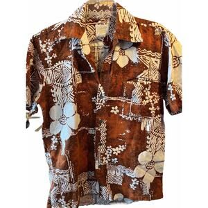 Exclusively Yours VTG Men’s M Rust Orange Floral SS Button Cotton Hawaiian Shirt